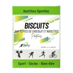 Boite de 20 biscuits protéinés aux pépites de chocolat et éclats de noisettes 1Defy, Nutrition Sportive Made in Bougogne.