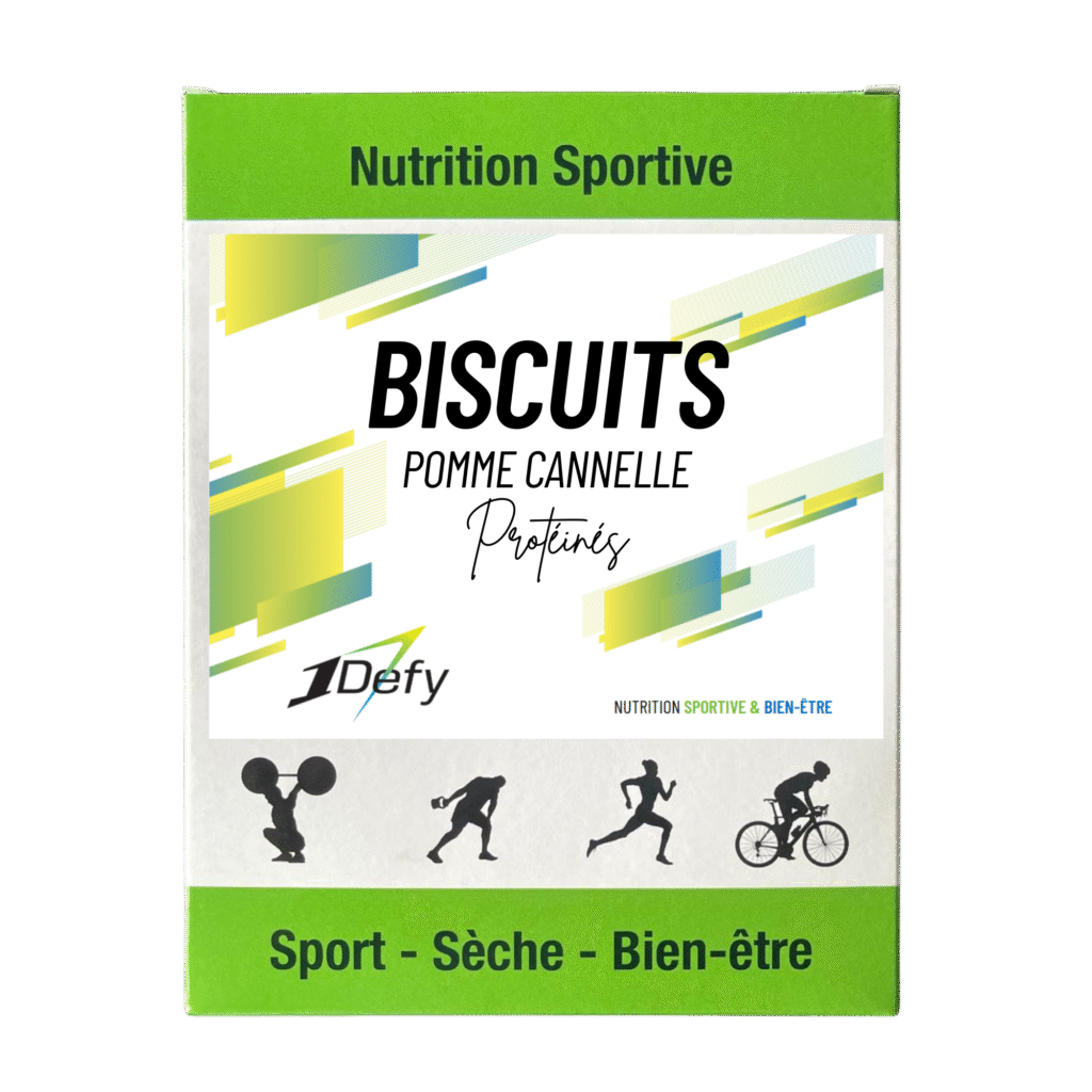 Boite de 20 biscuits protéinés pomme cannelle, 1Defy, Nutrition Sportive Made in Bougogne, Made in France