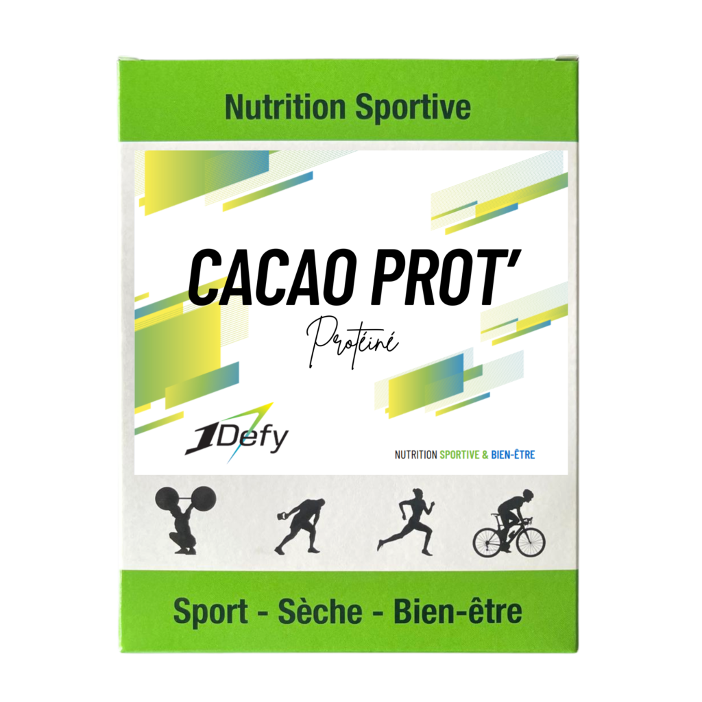 Cacao Prot', Chocolat chaud protéiné en poudre, boite de 5 sachets individuel, 1Defy Nutrition Sportive Made in Bourgogne, Made in France