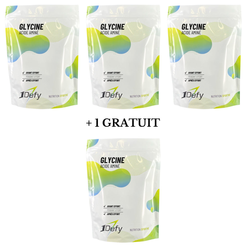 Acide aminé, Glycine, saveur nature, pure, offre 3+1 gratuit, 1Defy Nutrition Sportive Made in Bourgogne Made in France