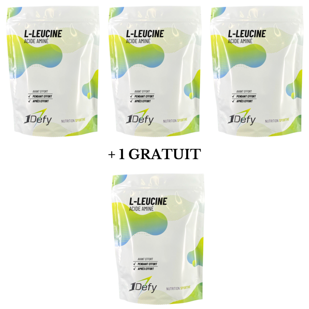 Acide aminé, L-Leucine, saveur nature, pure, offre 3+1 gratuit, 1Defy Nutrition Sportive Made in Bourgogne Made in France