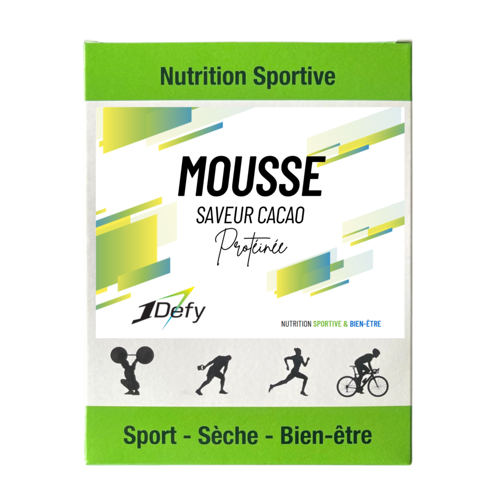 Mousse au chocolat protéinée, Boite de 5 sachets individuels, 1Defy Nutrition sportive Made in Bourgogne, Made in France