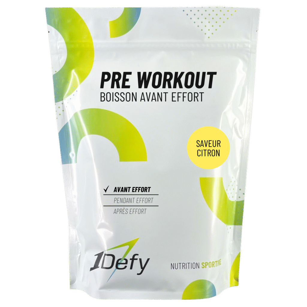 Pre Workout saveur citron, Boisson avant effort, Pre Workout sans caféine, énergie, 1Defy Nutrition Sportive Made in Bourgogne, Made in France
