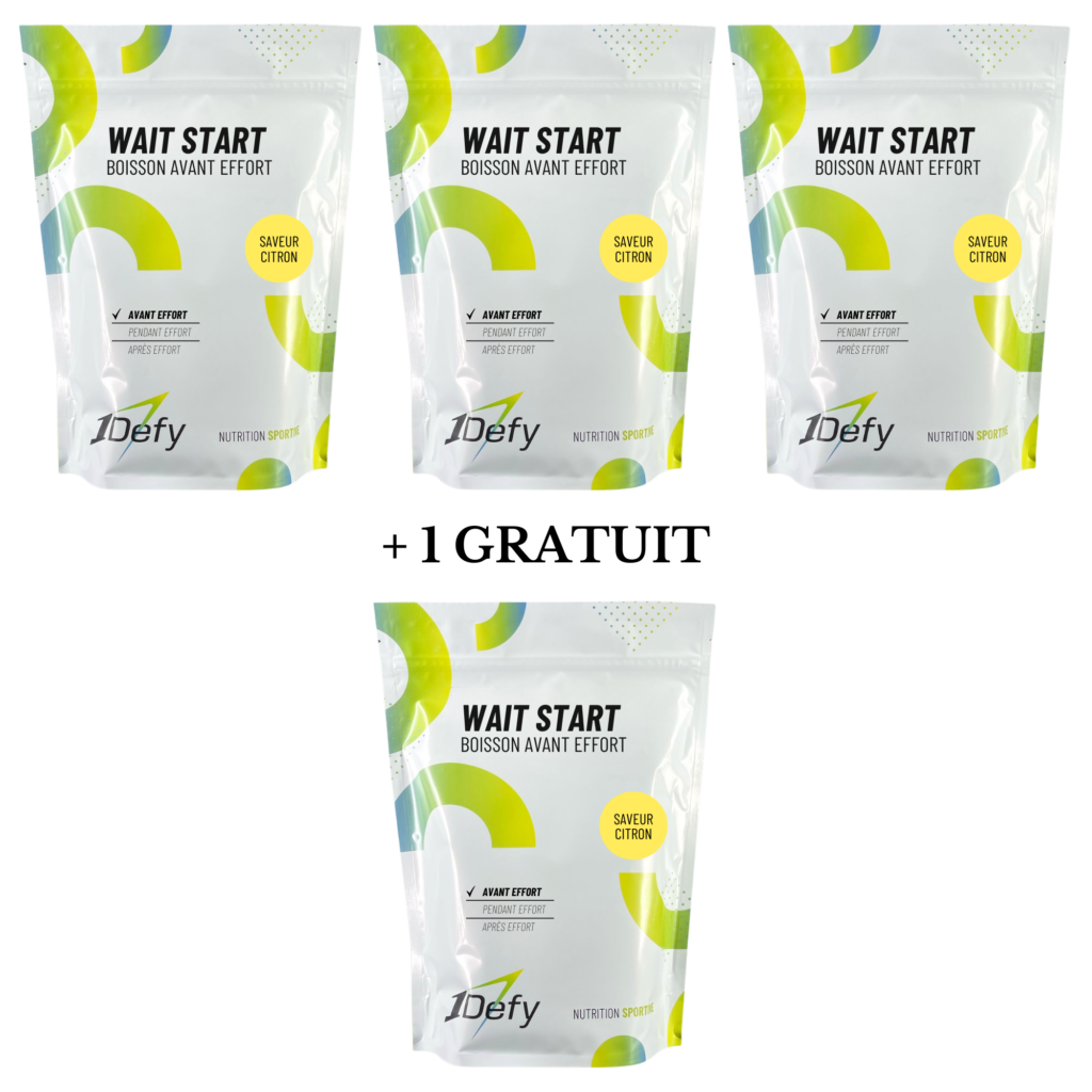 Wait Start saveur citron, boisson d'attente avant effort, offre 3+1 gratuit, 1Defy Nutrition Sportive Made in Bourgogne, Made in France